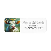 角花が咲き乱れたかわいい白い愛牛