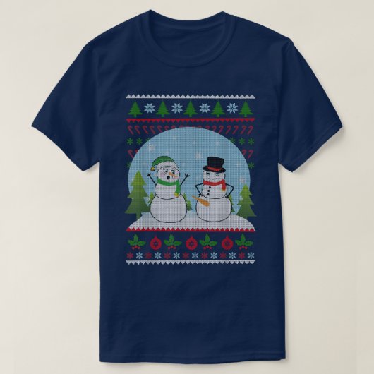 角質雪だるま醜いクリスマスセーター Tシャツ (デザイン正面)