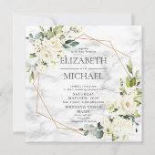 角銅大理石ジオメトリホワイトフローラ写真 招待状 (正面)