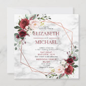 角銅幾何大理石バーガンディ写真 招待状 (正面)