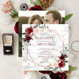 角銅幾何大理石バーガンディ写真 招待状