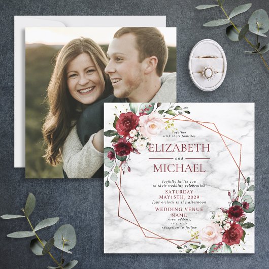 角銅幾何大理石バーガンディ写真 招待状