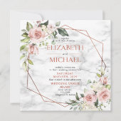 角銅幾何大理石ピンクフローラ写真 招待状 (正面)