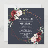 角銅幾何学模様ブルゴーニュ青い写真 招待状 (正面)