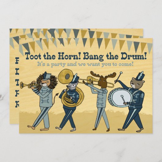 角-マーチングバンドの誕生日の招待--を鳴らして下さい 招待状 (正面/裏面)