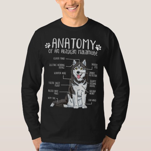 解剖学おもしろいAlaskan Malamute Dog Lover Tシャツ (正面)