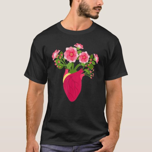 解剖学ハートと花 フローリスト 庭師 植物学者 Tシャツ (正面)