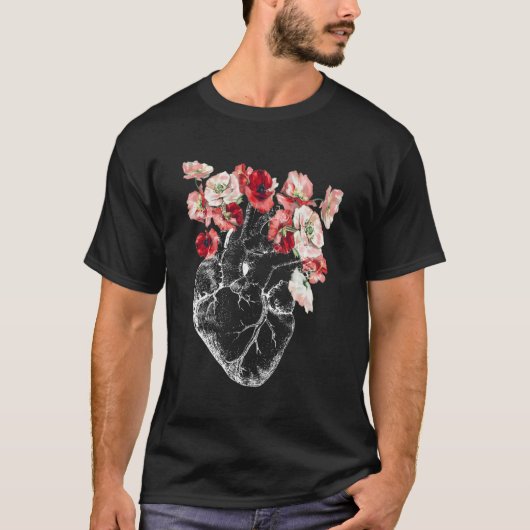 解剖学ハートと花 Tシャツ (正面)