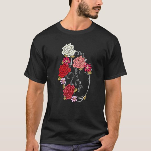 解剖学フラワー 愛 プランタ ガーデン 花 ハート Tシャツ (正面)