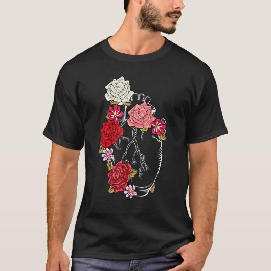 解剖学フラワー 愛 プランツ ガーデン 開花 ハート Tシャツ (正面)