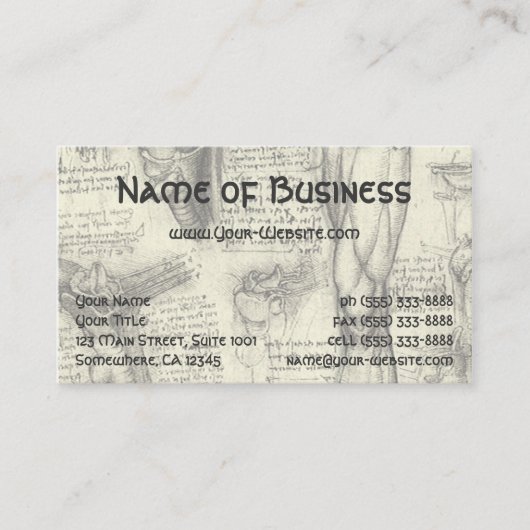 解剖学人間の喉頭と脚(レオナルド・ダ・ヴィンチ) 名刺 (正面)