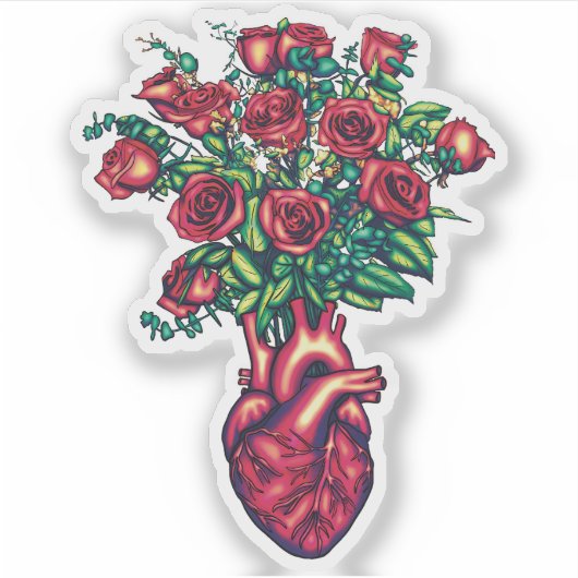 解剖学的ハートとバラ、ハート戦士 シール (正面)
