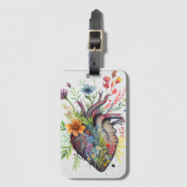 解剖学的ハートと水の色の花ラブカード ラゲッジタグ