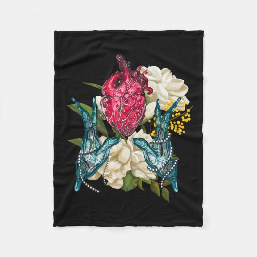 解剖学的ハートと花医師バレンタイン フリースブランケット (正面)