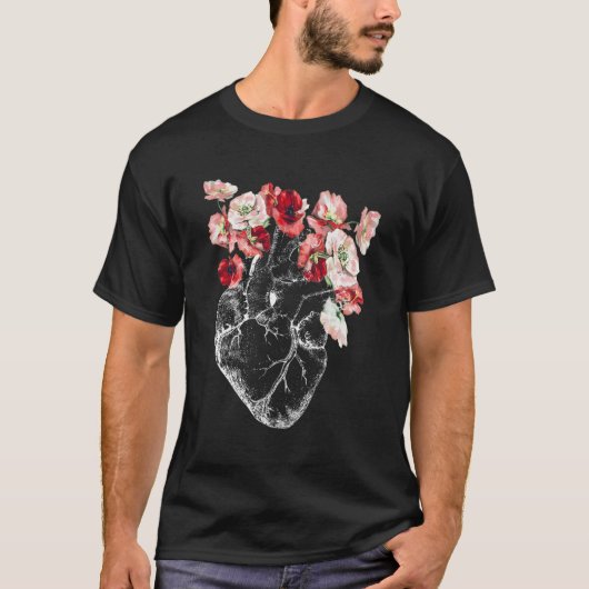 解剖学的ハートと花 Tシャツ (正面)