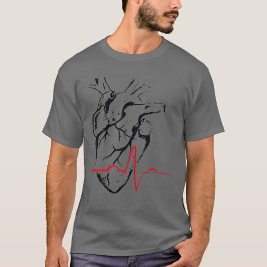 解剖学的ハートスケッチECG Tシャツ (正面)