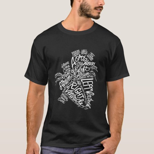 解剖学的ハートホワイトワードアートメディカル Tシャツ (正面)