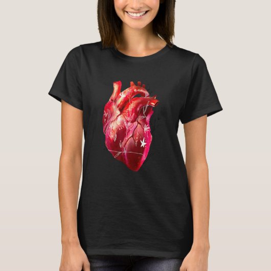 解剖学的ハート及び花心臓専門医デザイン Tシャツ (正面)