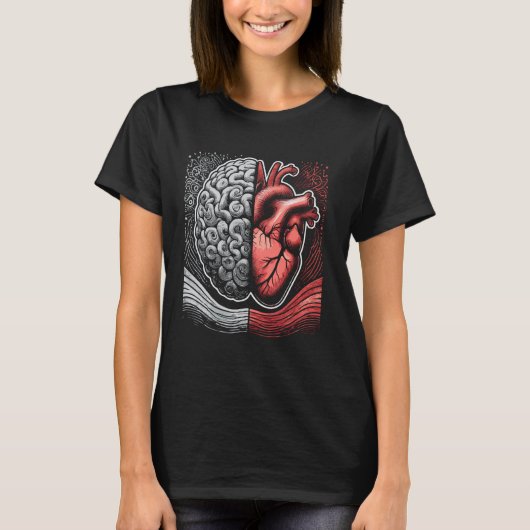 解剖学的ハート対脳医学解剖学 Tシャツ (正面)