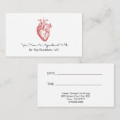 解剖学的ハート心臓学または心臓専門医 予約カード (正面/裏面)