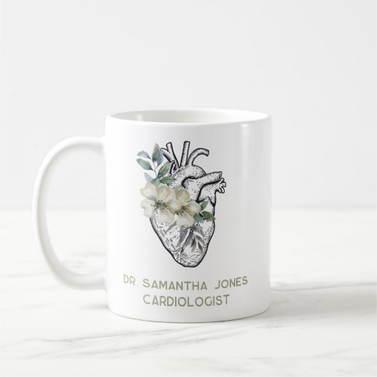 解剖学的パーソナライズされたハートフローラ心学者 コーヒーマグカップ (左)