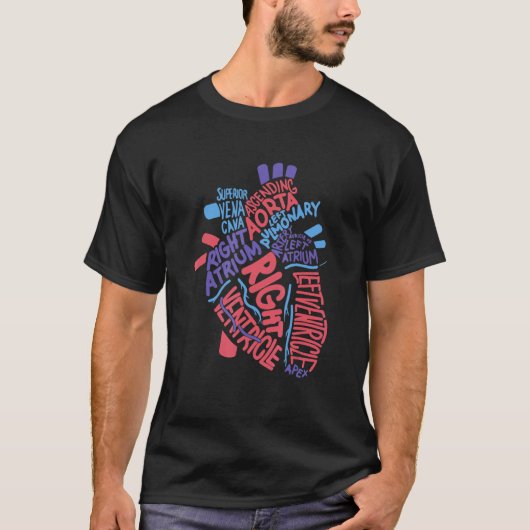 解剖学的ヒトハート心臓学 Tシャツ (正面)