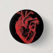 解剖学的ヒトハート赤の図ボタンピン 缶バッジ (正面)