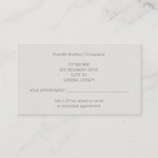 解剖学的脊柱カイロプラクターアポイントメント及び 名刺 (裏面)