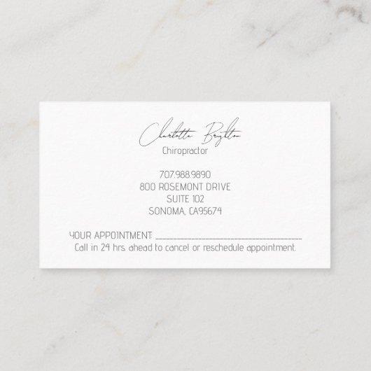 解剖学的脊柱カイロプラクターアポイントメント及び 名刺 (裏面)