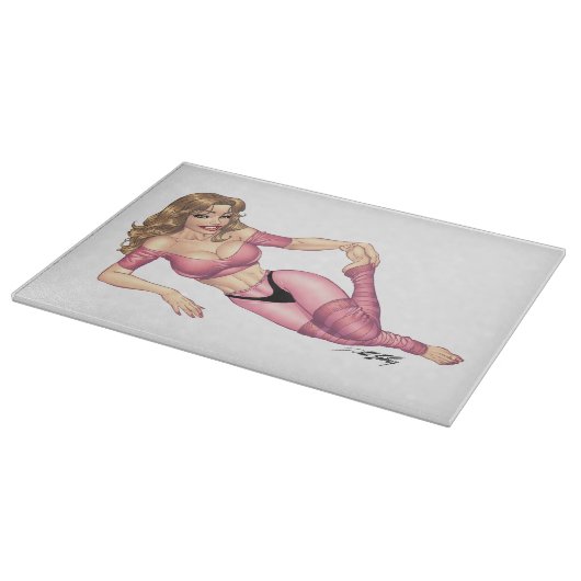 解決の準備ができたタイツのかわいいブルネット カッティングボード (角)