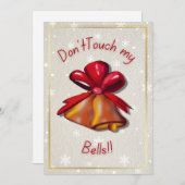 「触るな、ベルに手を触れるな」ユーモアあふれるクリスマスカード 招待状 (正面/裏面)