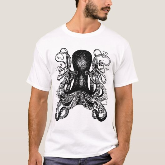 触手の攻撃! 巨大なタコKraken Tシャツ (正面)