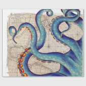 触手の濃紺の地図のヴィンテージ ラッピングペーパー (フラット)