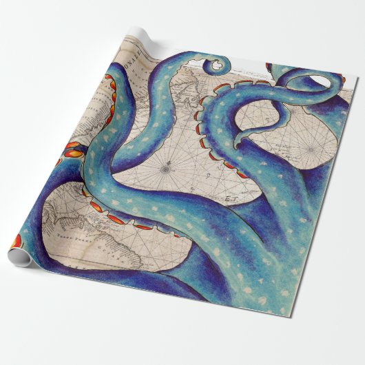 触手の濃紺の地図のヴィンテージ ラッピングペーパー (アンロールド)