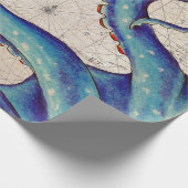 触手の濃紺の地図のヴィンテージ ラッピングペーパー (角)