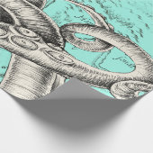 触手タコティール（緑がかった色）ヴィンテージマップインク ラッピングペーパー (角)