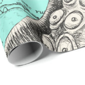 触手タコティール（緑がかった色）ヴィンテージマップインク ラッピングペーパー (ロールコーナー)