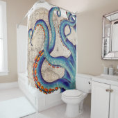 触手ダークブルーマップヴィンテージ シャワーカーテン (インサイチュ)
