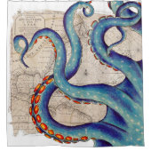 触手ダークブルーマップヴィンテージ シャワーカーテン (正面)