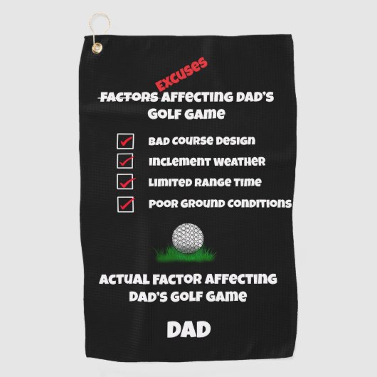 言い訳おもしろいクラシック黒白 ゴルフタオル (正面)