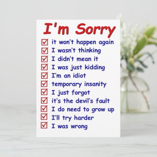 言い訳して「ごめんね」素晴らし!ノートカード 招待状 (スタンド正面)