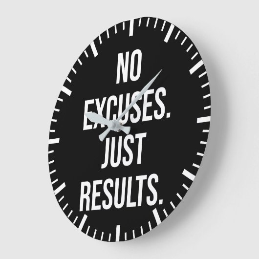言い訳も結果も – やる気を起こさせる ラージ壁時計 (傾斜)