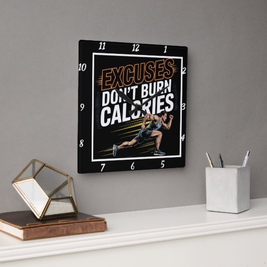言い訳カロリーを燃やさないランナー スクエア壁時計 (オフィス)