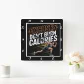 言い訳カロリーを燃やさないランナー スクエア壁時計 (ホーム)