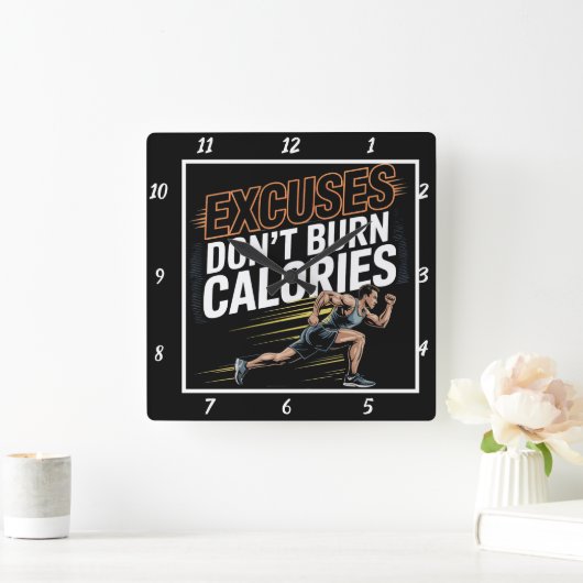 言い訳カロリーを燃やさないランナー スクエア壁時計 (ホーム)
