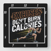 言い訳カロリーを燃やさないランナー スクエア壁時計 (正面)