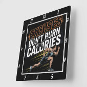 言い訳カロリーを燃やさないランナー スクエア壁時計 (傾斜)