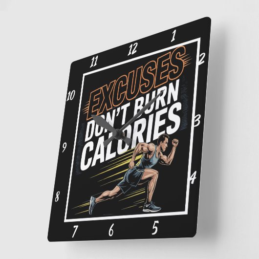 言い訳カロリーを燃やさないランナー スクエア壁時計 (傾斜)
