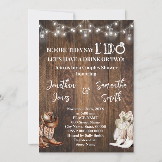 言うまでもなく、カップルで西の国にシャワー 招待状 (正面)