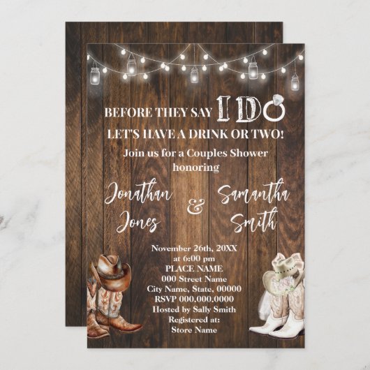 言うまでもなく、カップルで西の国にシャワー 招待状 (正面/裏面)